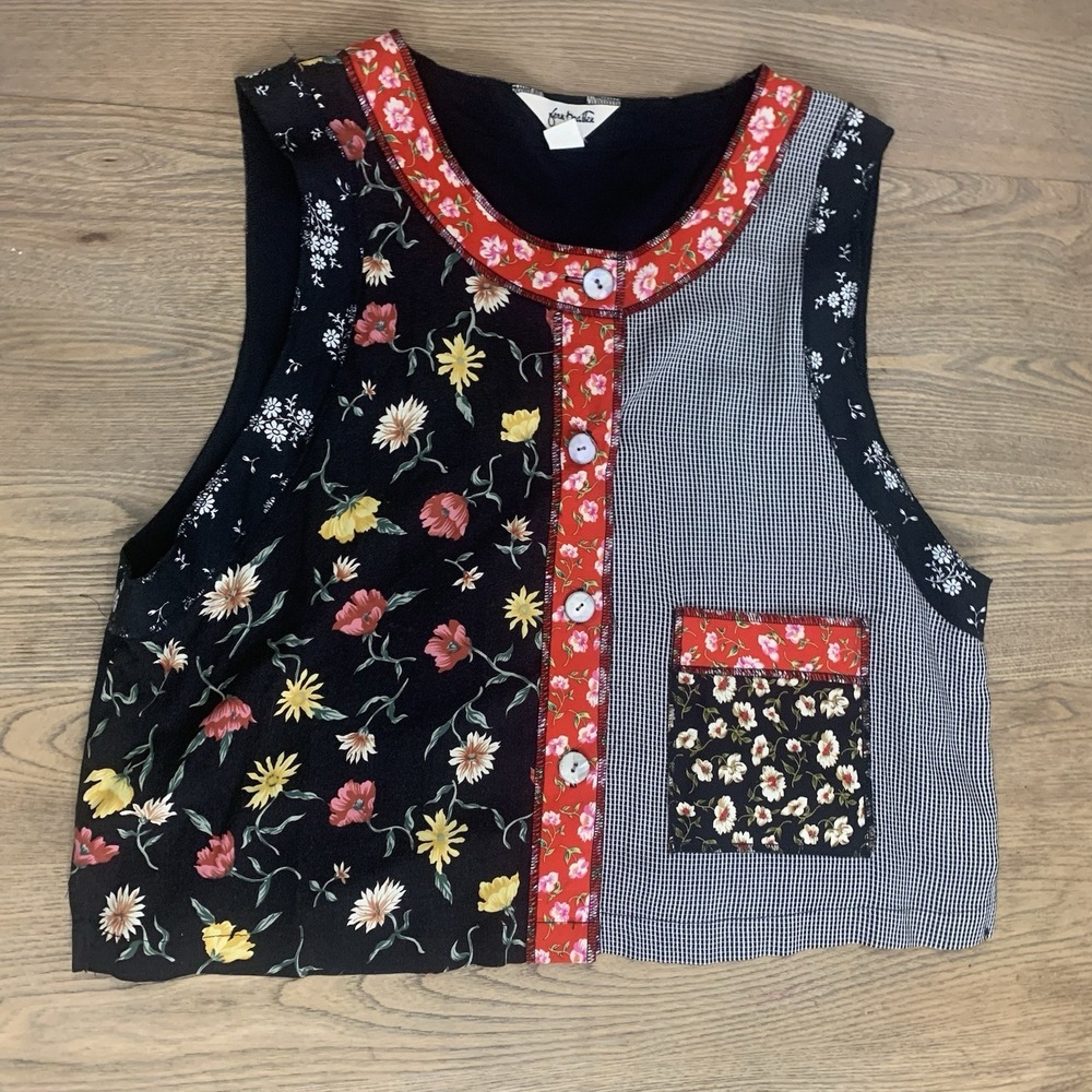 Vintage Fern Bratten Vest Tank Top Sz Large Color Block Floral Print Funky READ - Picture 2 of 6